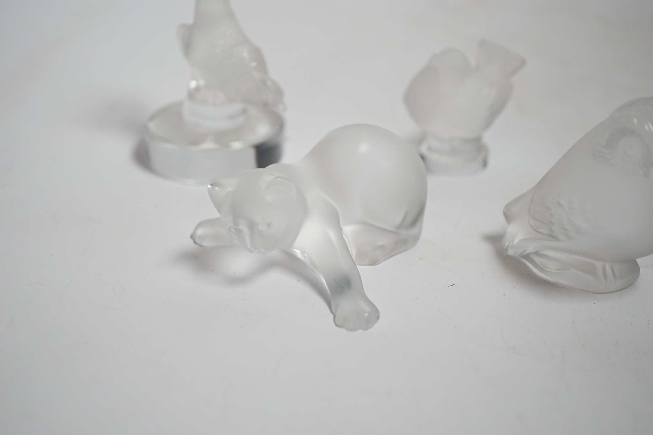 Four small Lalique glass animals, tallest 11cm